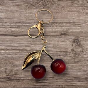 Gold and Red Cherry Bag Charm Keychain